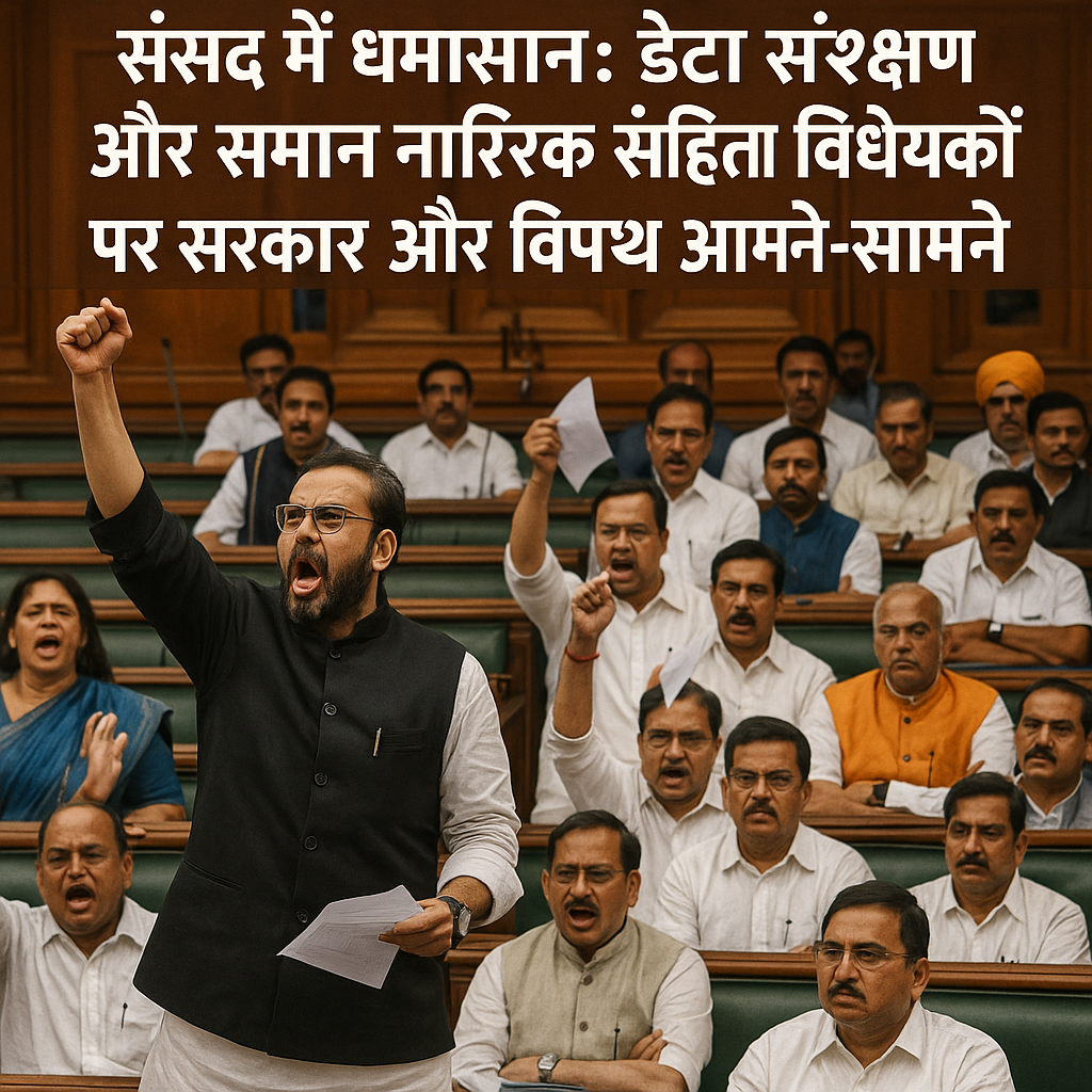 संसद में घमासान:2025 डेटा संरक्षण और समान नागरिक संहिता विधेयकों पर सरकार और विपक्ष आमने-सामने